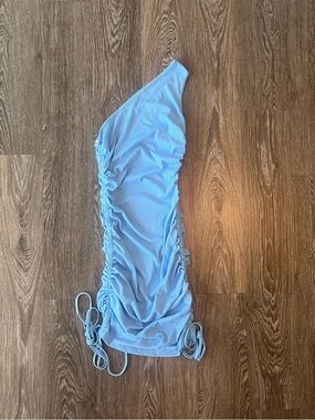 Light Blue One-Shoulder Ruched Dress